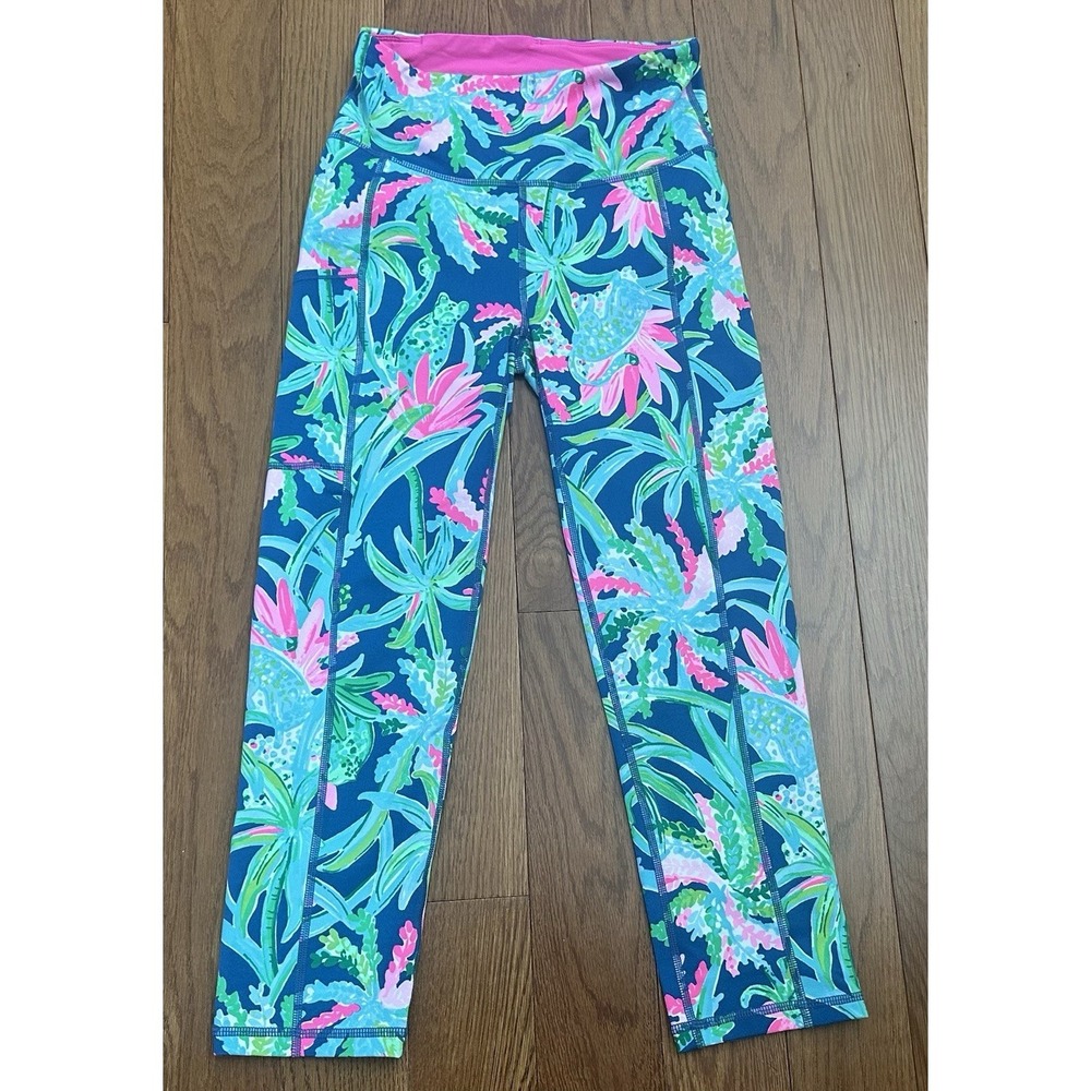 Lilly Pulitzer Luxletic Weekender Leggings Macaw Blue Size XS Tropical
